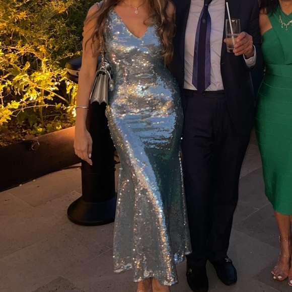 Self Portrait Blue Sequin Midi Flare Dress - Picture 7 of 10